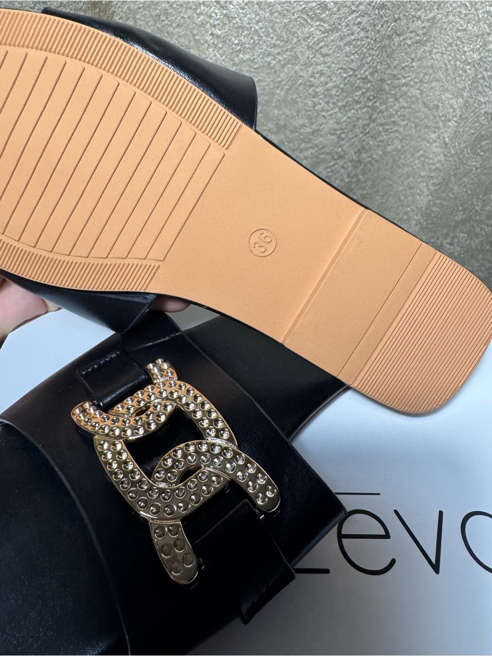 Black Women's Slide Sandals with Gold Chain Accent